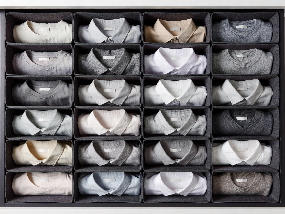 Top-down view of neatly folded clothes using the file folding method in charcoal organizers